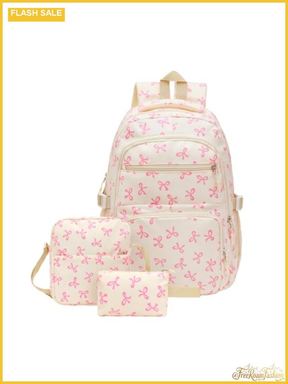 Coquette Bow Backpack 3-Piece Set for Women, Large Capacity Nylon Rucksack with